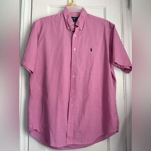 Ralph Lauren Black Label Pink Micro Check Short Sleeve Button Down Shirt, Sz: L